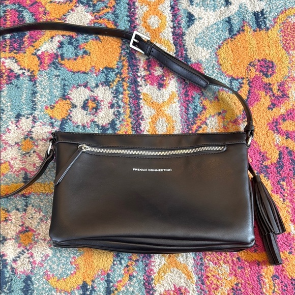 French Connection Black Crossbody Bag with Textured Leather - Picture 4 of 7